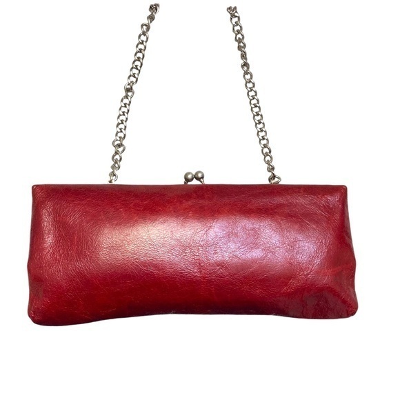 Hobo Red Leather Kisslock Clutch Bag Shoulder Bag